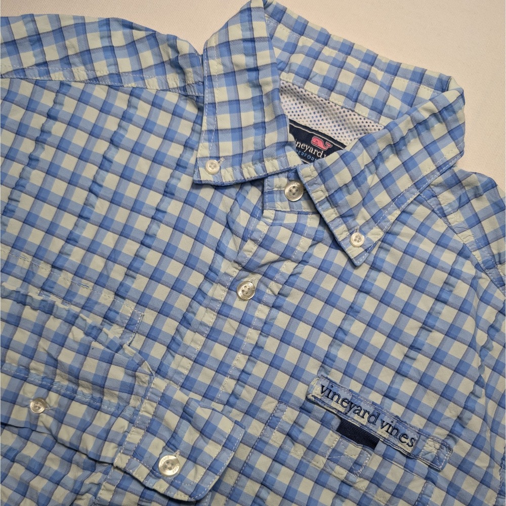 Vineyard Vines Small Blue White Performance‎ Harbor Plaid Vented Fishing Shirt